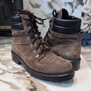 Aquatalia Women’s Lene Weatherproof Taupe Suede Combat Boots Size 9.5 Lug Soles